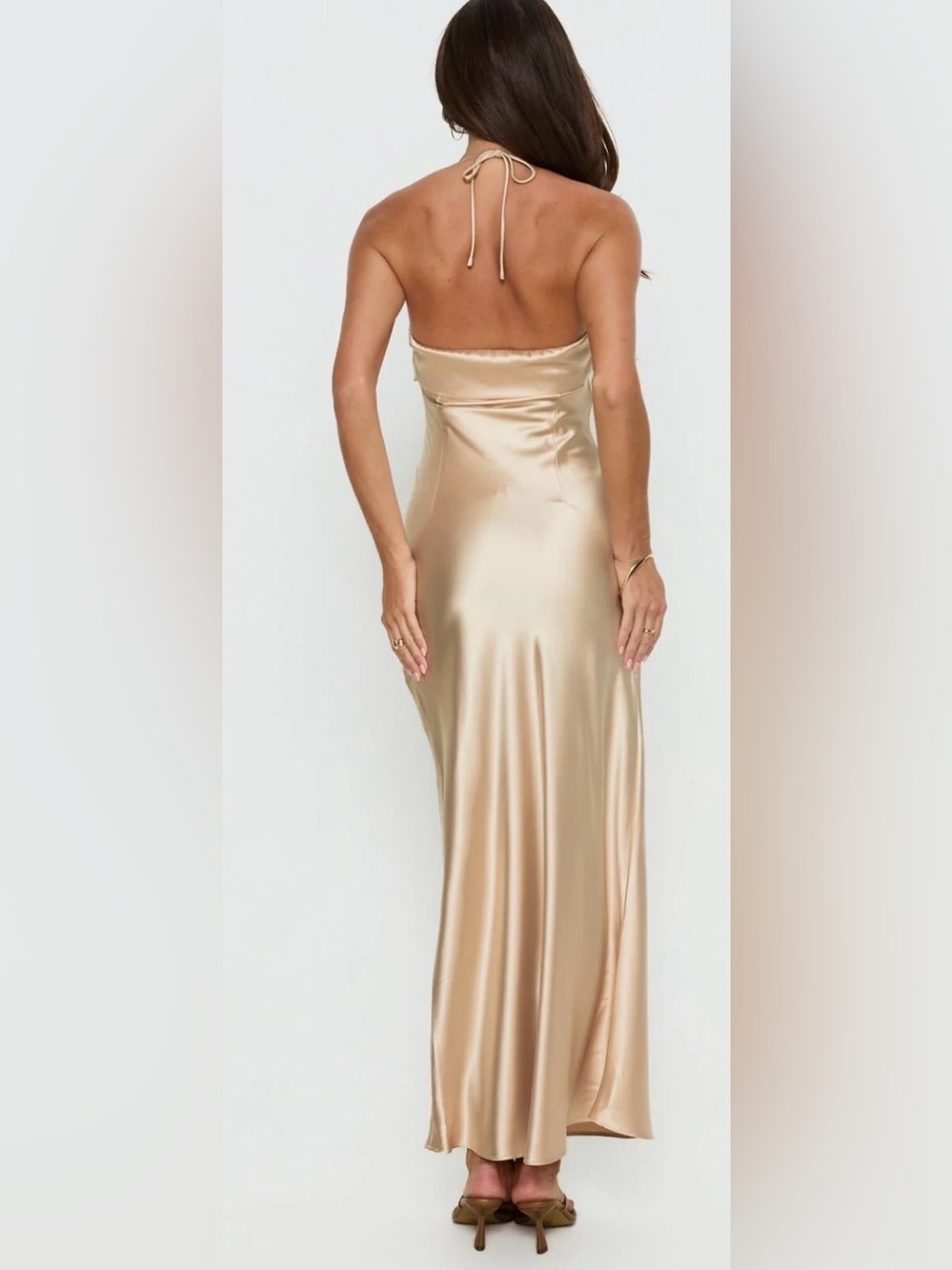 Princess Polly Fireproof halter Champagne Backless Satin Slip Dress